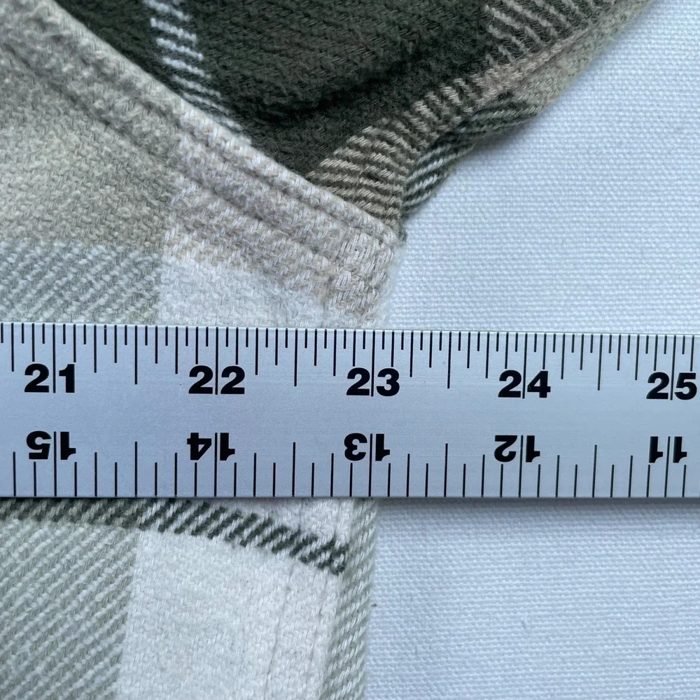American Eagle Plaid Hooded Flannel Shirt Green Tan Grey Removable Hood Size M